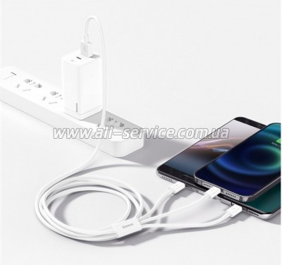 ���� ������ USB 2.0 AM to Lightning + Micro 5P + USB-C 1.5m 3.5A white Baseus (CAMLTYS-02)