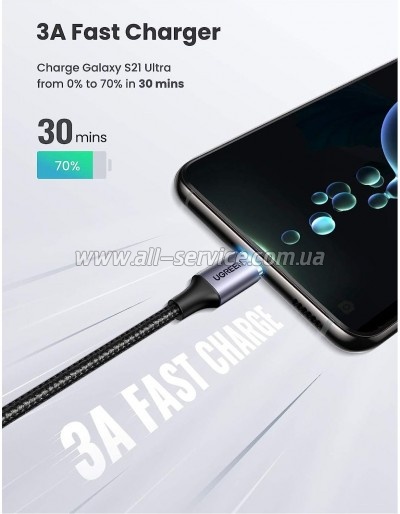 ���� ������ USB-C to USB-C 3.0m 60W US255 90-degree Angle Black Ugreen (80714)