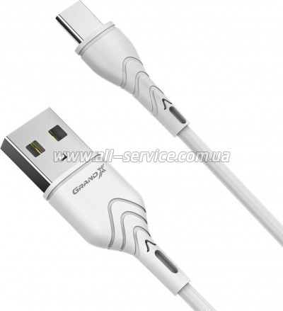 ���� ������ USB 2.0 AM to USB-C 2.0m 2.4A white Grand-X (PC-02W)