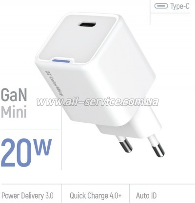 �������� ������� ColorWay C101C GaN Mini 20W PD PPS USB-C white (CW-CHS059PD-WT)