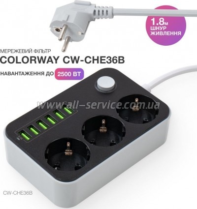 ������� ������ �olorWay 3 �������/ 6USB Black 1.8M (CW-CHE36B)