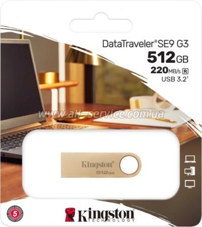  Kingston 512GB DataTraveler SE9 G3 Gold USB 3.2 (DTSE9G3/512GB)