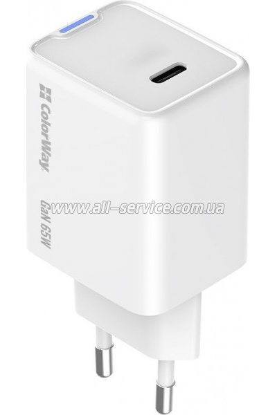 �������� ���������� ColorWay GaN Mini 65W PD Port PPS USB-C white (CW-CHS049PD-WT)