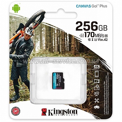   Kingston MicroSDXC 256GB Canvas Go! Plus Class 10 UHS-I U3 V30 A2 (SDCG3/256GBSP)