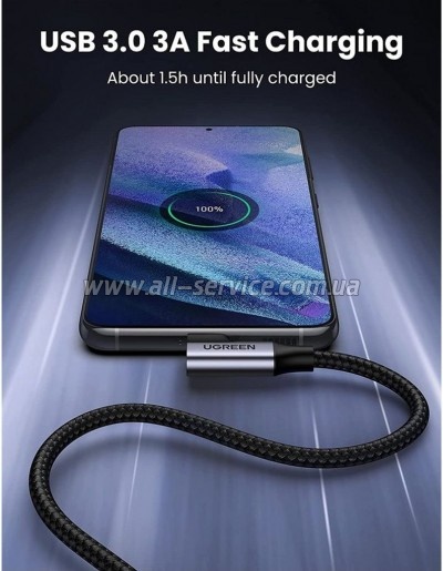 ���� ������ USB 3.0 AM to USB-C 1.0m 60W US385 Black Ugreen (20299)