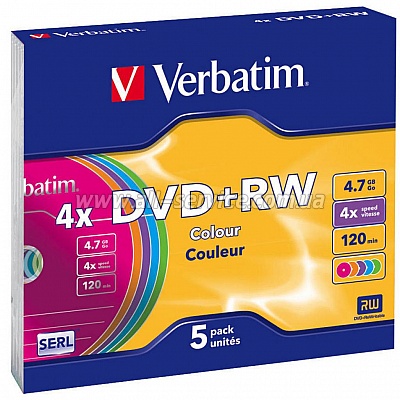  Verbatim DVD+RW 4.7 GB/120 min 4x Slim 5 (43297) Color