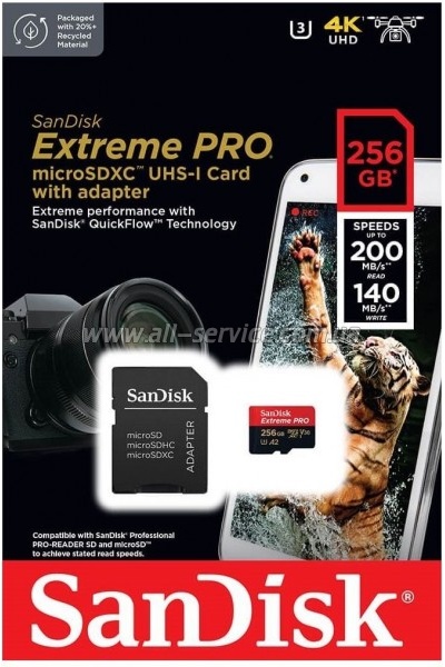  SanDisk 256GB microSDXC UHS-I U3 Extreme Pro + SD  (SDSQXCD-256G-GN6MA)