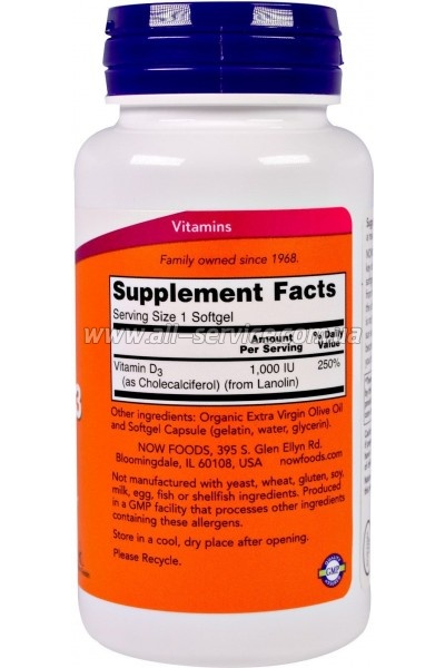  Now Foods  D-3 1000IU, 180   (NOW-00365)