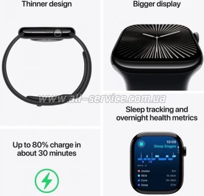 - Apple Watch Series 10 GPS 46mm Jet Black Aluminium Case with Black Sport Band - S/M (MWWP3QH/A)