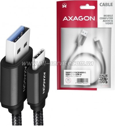 ���� ������ USB 3.2 AM to USB-C 1.0m black AXAGON (BUCM3-AM10AB)