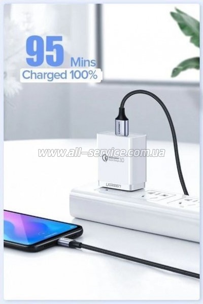 ���� ������ USB 2.0 AM to USB-C 1.5m US288 Aluminum Braid Black Ugreen (60127)