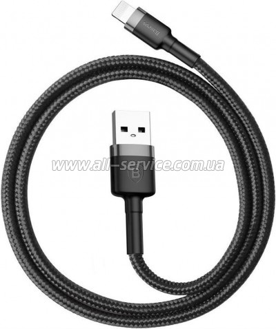 ���� ������ USB 2.0 AM to Lightning 2.0m Cafule 1.5A gray+black Baseus (CALKLF-CG1)
