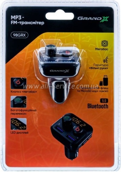 FM  Grand-X 98GRX MegaBass, Bluetooth V5.0 MicroSD, 2USB , MegaBass, han (98GRX)