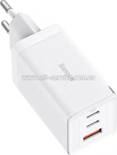 �������� ������� Baseus 2xUSB-C 65W + 1xUSB GaN + cable USB-C to USB-C 100W 1.0m white (CCGP120202)