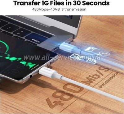 ���� ������ USB-C to USB-C 0.5m 3A 60W US264 white Ugreen (60517)
