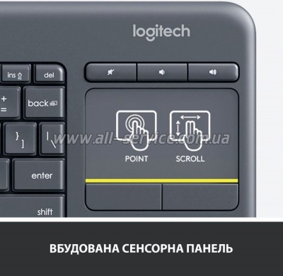  Logitech K400 Plus Touch Wireless UA Black (920-007145)