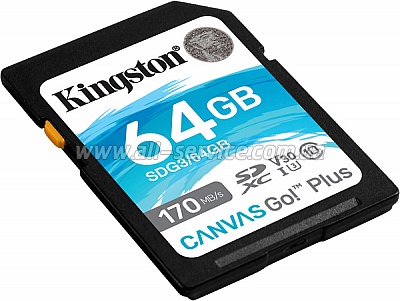   64GB Kingston SDXC Class 10 UHS-I U3 V30 Canvas Go Plus (SDG3/64GB)