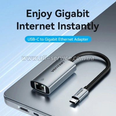 ������� USB-C to RJ45 Ethernet 1000Mbps black Vention (CFPHB)
