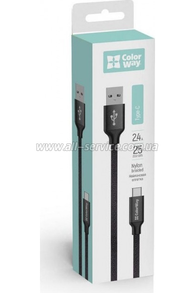 ���� ������ USB 2.0 AM to USB-C 0.25m black ColorWay (CW-CBUC048-BK)