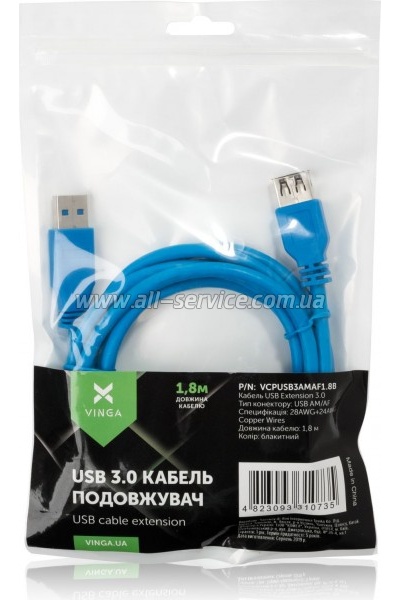 ���� ������ USB 3.0 AM/AF 1.8m Vinga (VCPUSB3AMAF1.8B)