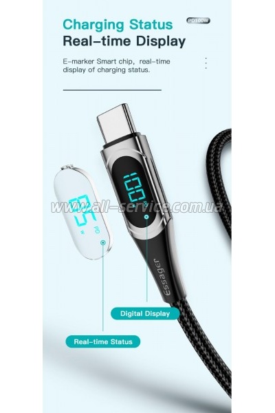 ���� ������ USB-C to USB-C 2.0m 100W Digital Display blue Essager (ES-XCTT1-YDA03)