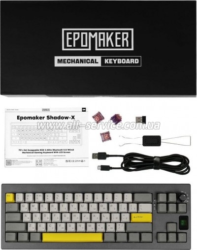  Epomaker Shadow-X 70 Flamingo Switch Hot-Swap LCD Screen RGB Wireless/Bluetooth/USB UA Black (SHX-B-F)