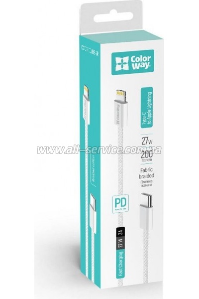 ���� ������ USB-C to Lightning 2.0m PD 27W braided gray ColorWay (CW-CBPDCL068-GR)
