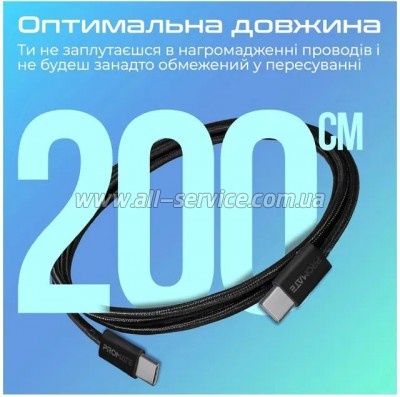 ���� ������ USB-C to USB-C 2.0m 60W PD EcoLine-CC200 black Promate (ecoline-cc200.black)