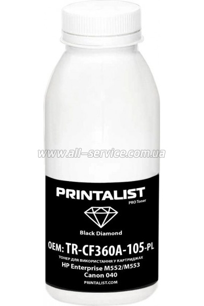 Тонер PRINTALIST HP Enterprise M552/ M553/ Canon 040 бутль 120г Black (TR-CF360A-105-PL) Тонер PRINTALIST HP Enterprise M552/ M553/ Canon 040 бутль 120г Black (TR-CF360A-105-PL)