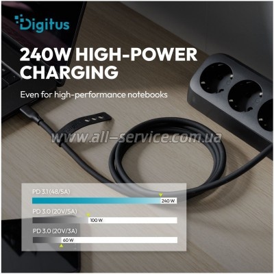 ���� ������ USB-C to USB-C 0.5m USB4 2.0 80G 240W 16K silicone black Digitus (AK-300350-005-S)