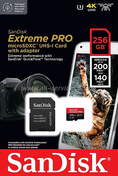   SanDisk 256GB microSDXC UHS-I U3 Extreme Pro + SD  (SDSQXCD-256G-GN6MA)