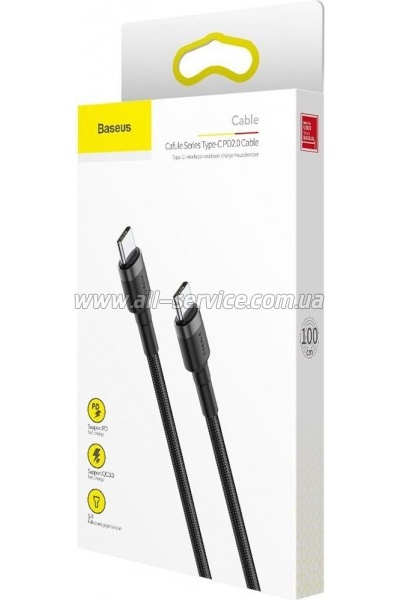 ���� ������ USB-C to USB-C 1.0m 3A 60W Cafule Black Baseus (CATKLF-GG1)