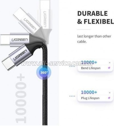 ���� ������ USB-C to USB-C 1.0m US261 3A Gray / Black Ugreen (50150)