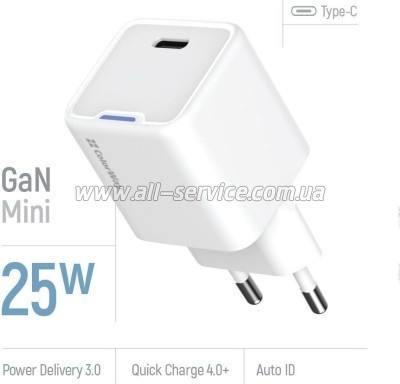 �������� ������� ColorWay GaN Mini 25W PD Port PPS USB-C white (CW-CHS052PD-WT)
