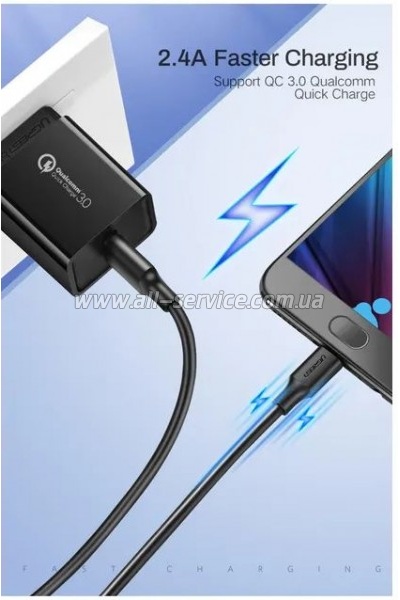 ���� ������ USB 2.0 AM to Micro 5P 0.5m 2A US289 black Ugreen (60135)