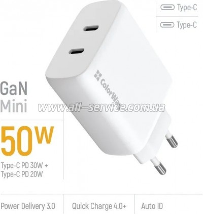 �������� ������� ColorWay GaN Mini 50W white (CW-CHS050PD-WT)