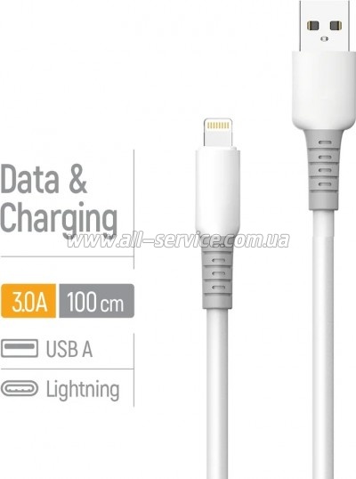 ���� ������ USB 2.0 AM to Lightning 1.0m 3A liquid silicone white ColorWay (CW-CBUL093-WT)