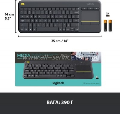  Logitech K400 Plus Touch Wireless UA Black (920-007145)