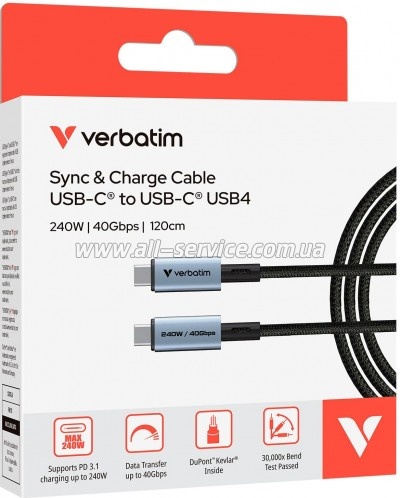 ���� ������ USB-C to USB-C 1.2m 240W black Verbatim (31847)