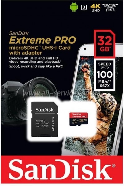   32GB SANDISK microSDHC Extreme Pro A1 C10 V30 U3 (SDSQXCG-032G-GN6MA)