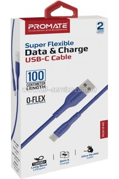 ���� ������ USB 2.0 AM to USB-C 1.2m Promate (xcord-ac.navy)