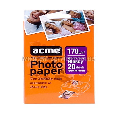 Бумага ACME, фото глянцевая Glossy Photo Paper, 170g, 10х15см, 100л, Value pack (859056)