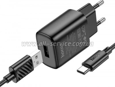 �������� ������� HOCO C134A USB + cable USB to USB-C 2.4A black (6942007621359)