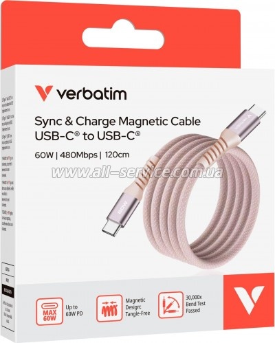 ���� ������ USB-C to USB-C 1.2m Magnetic 60W pink Verbatim (31853)
