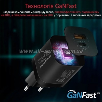 �������� ������� Promate 33W USB-C + USB-A (powerport-33.black)