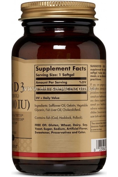  Solgar  D3, Cholecalciferol, 25 , 1,000 , 100  (SOL03340)