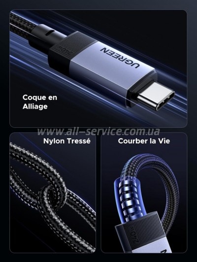 ���� ������ USB-C to USB-C 2.0m 240W 10Gbps braided black Ugreen (95619)