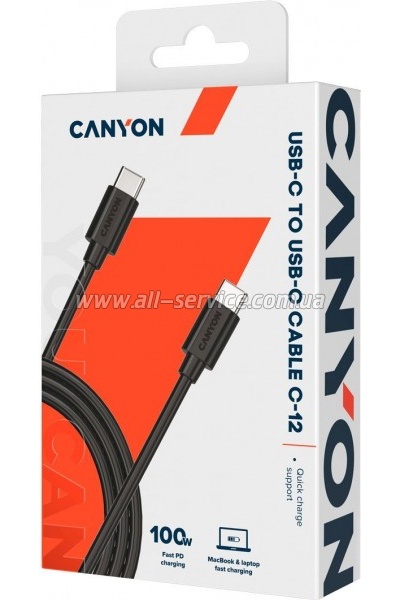 ���� ������ USB-C to USB-C 2.0m 100W 20V/ 5A black Canyon (CNS-USBC12B)