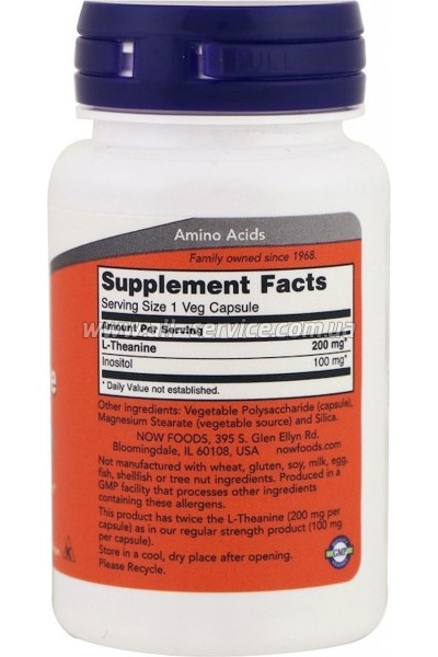  Now Foods L-, L-Theanine, Double Strength, 200 , 60  (NOW-00147)