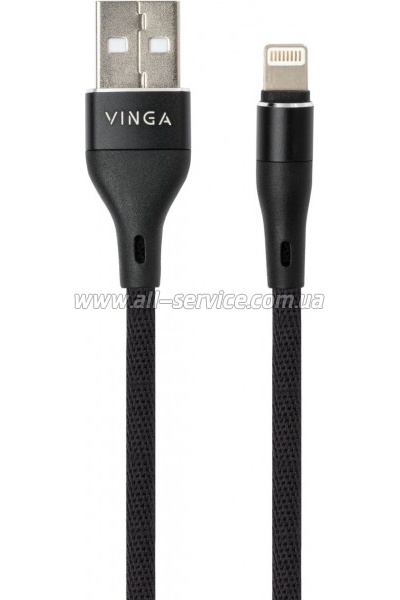 ���� ������ USB 2.0 AM to Lightning 1.0m cylindric nylon back Vinga (VCPDCLCANB1BK)